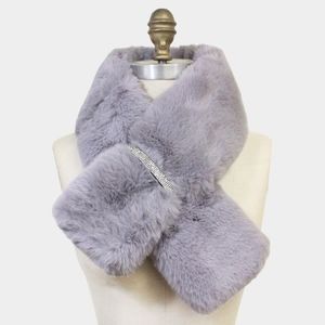 Gray Faux Fur Bling Style Pull Through Scarf Collar Winter Fashion Accessory